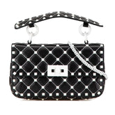 ヴァレンティノ ロックスタッズ スパイク ハンドバッグ ショルダーバッグ 2WAY ブラック ホワイト レザー レディース VALENTINO 【中古】